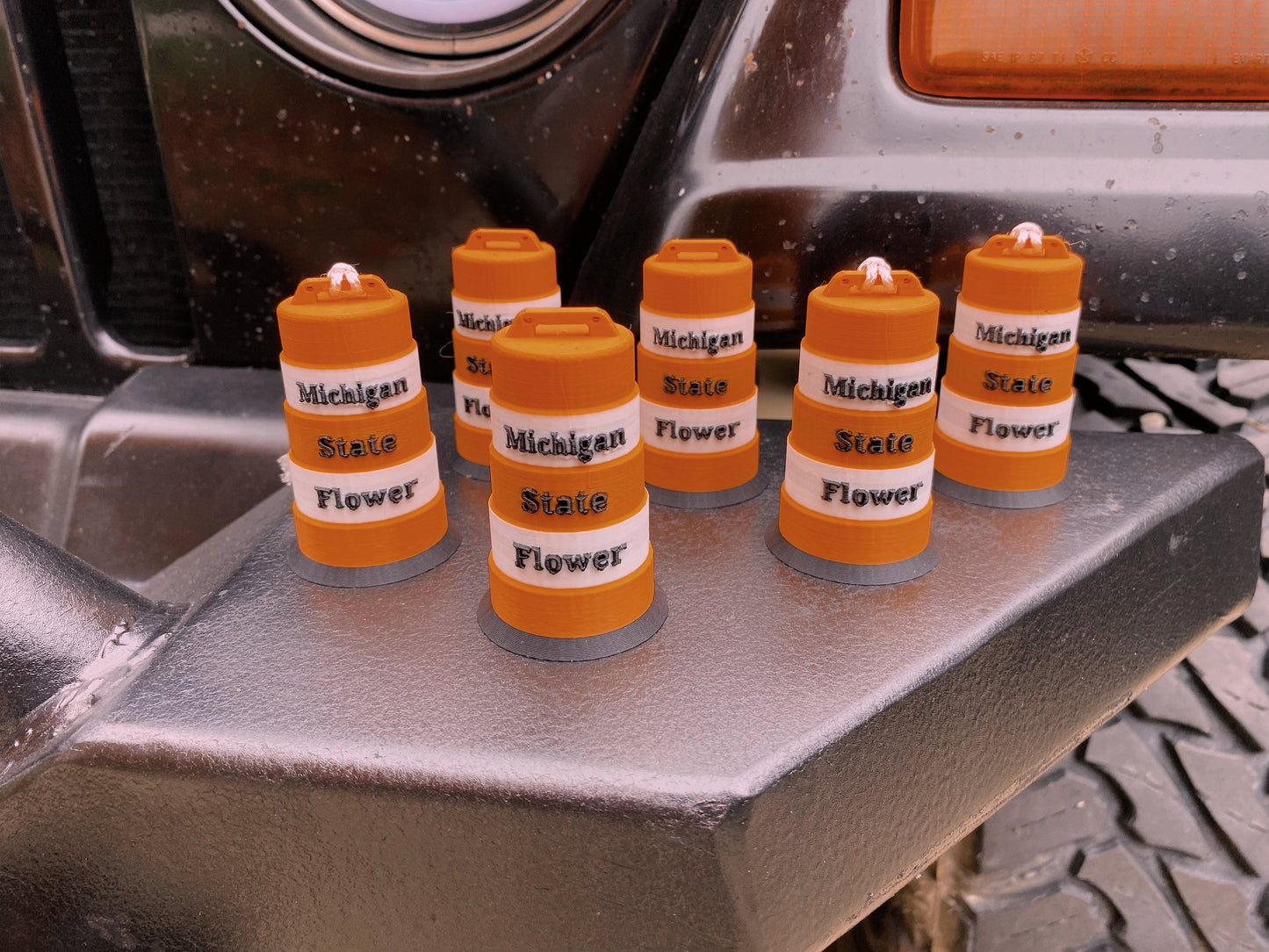 Michigan State Flower Traffic Construction Cone Barrel Drum Desk Shelf Christmas Tree Ornament