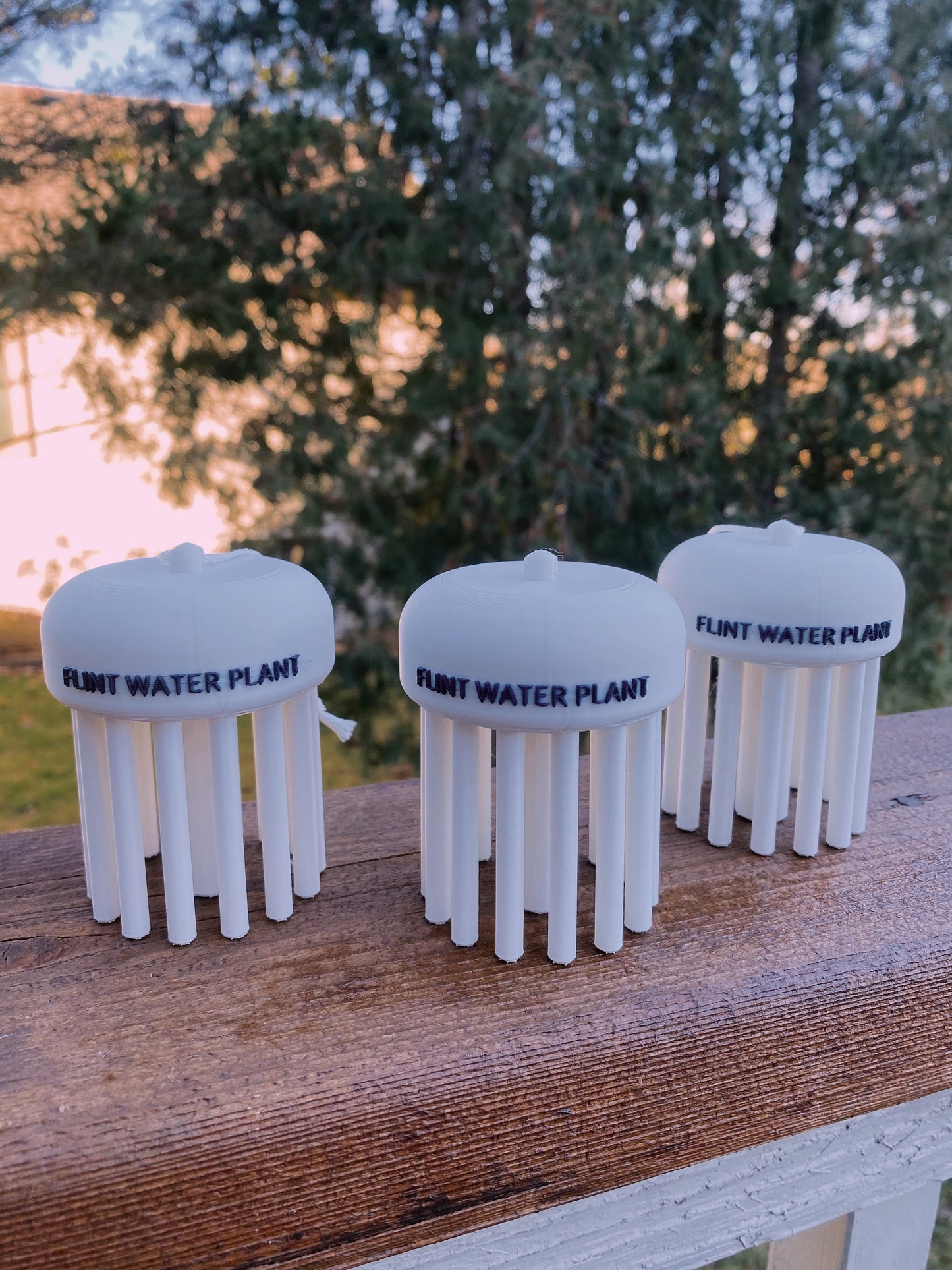 Flint Water Plant 3D Printed Miniature Water Tower Flint Michigan Tree Ornament And Desk/Shelf Ornaments