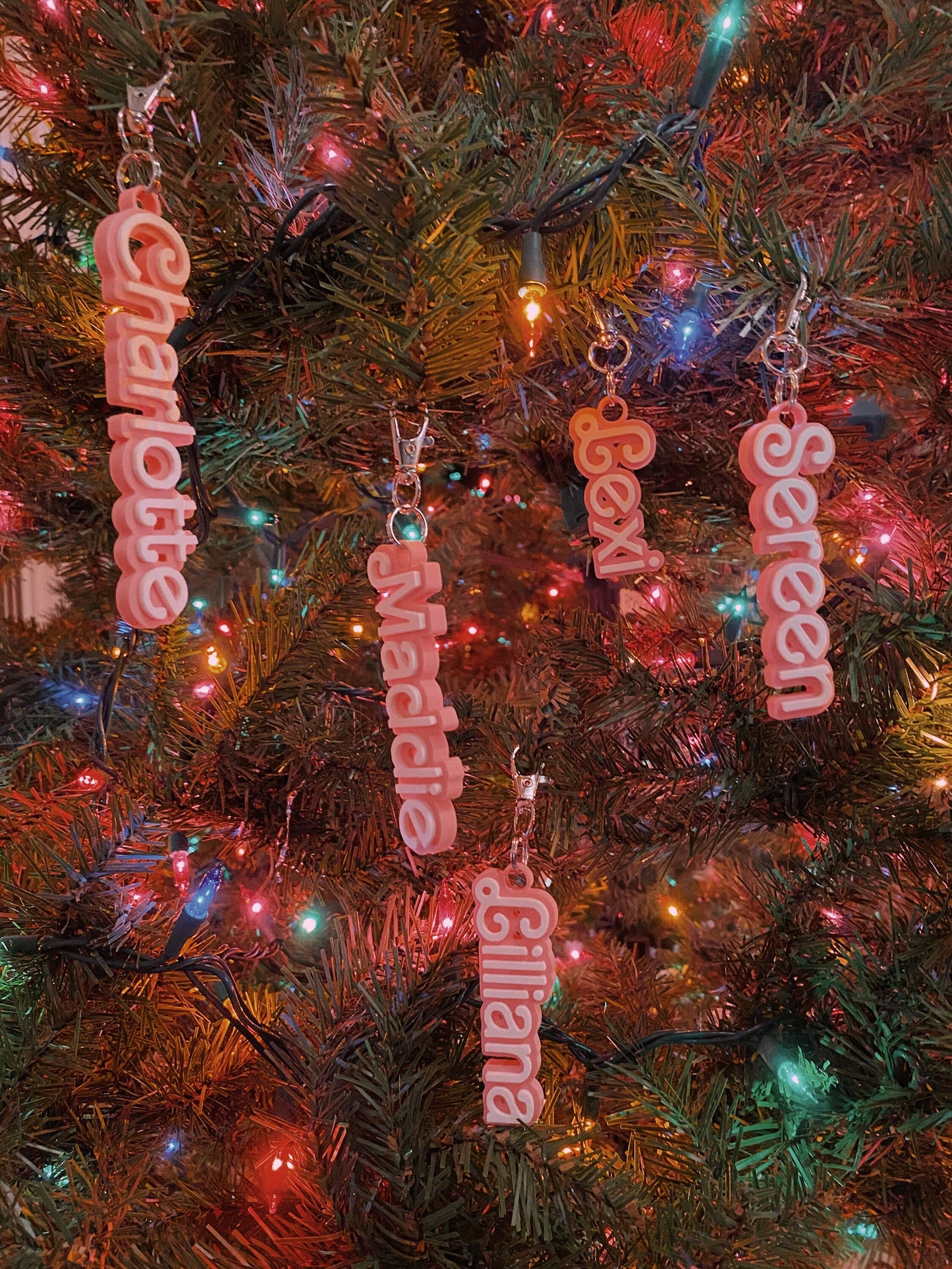 Custom Pink Doll Name Tag Keychain Luggage Tag Christmas Tree Ornament 3D Printed